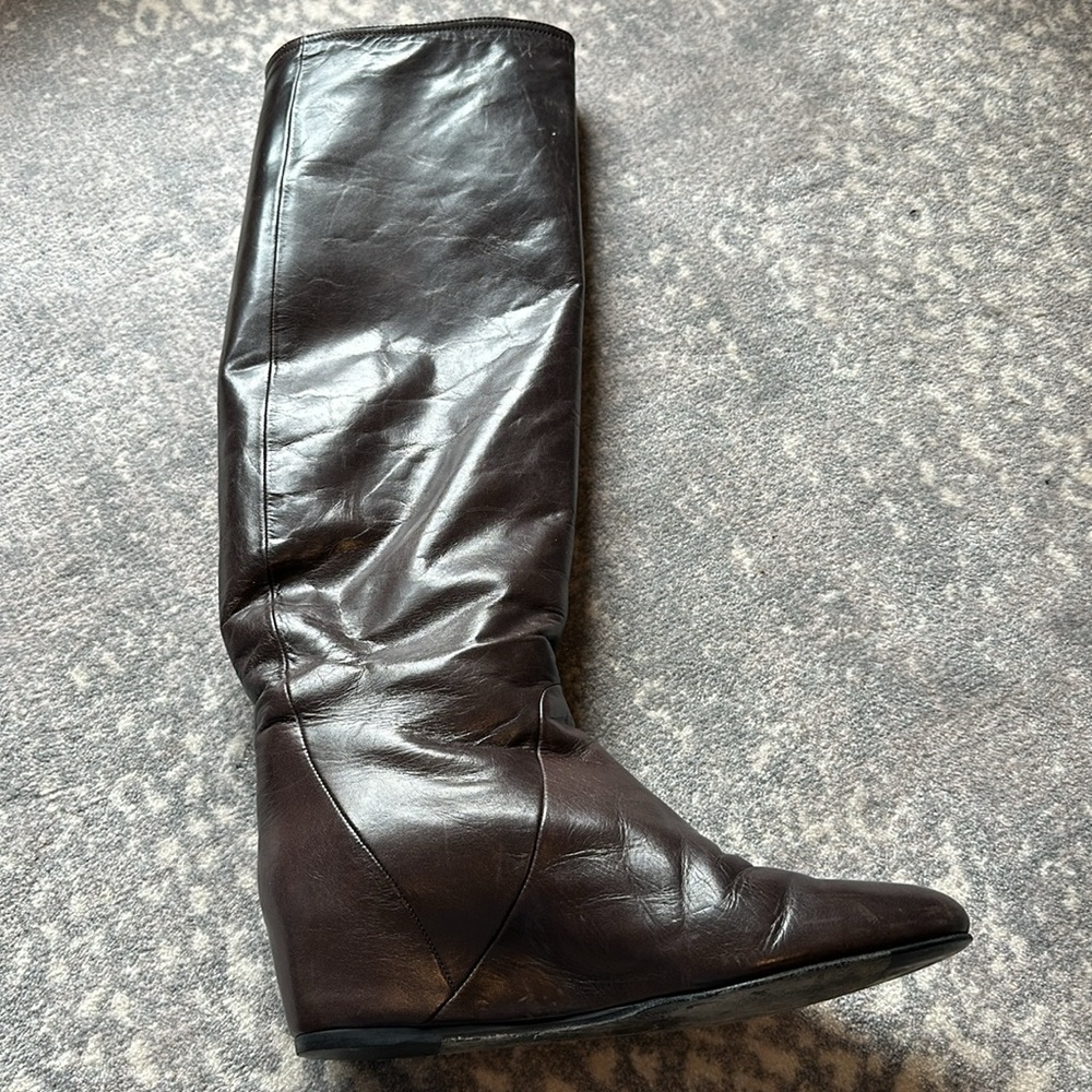 LANVIN BROWN LEATHER WEDGE BOOT SIZE 37.5 - Picture 10 of 14